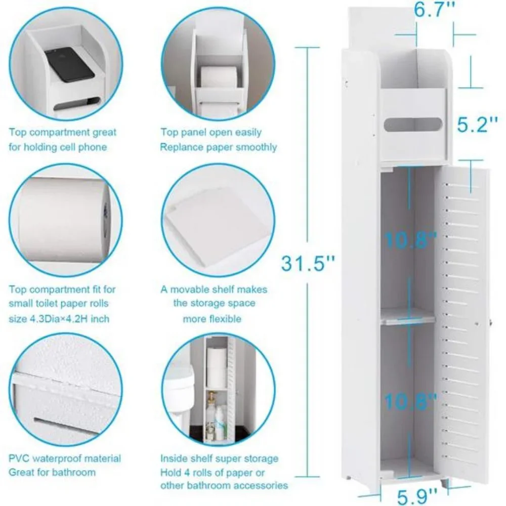 Small Bathroom Storage Corner Floor Cabinet with Doors and Shelves, White